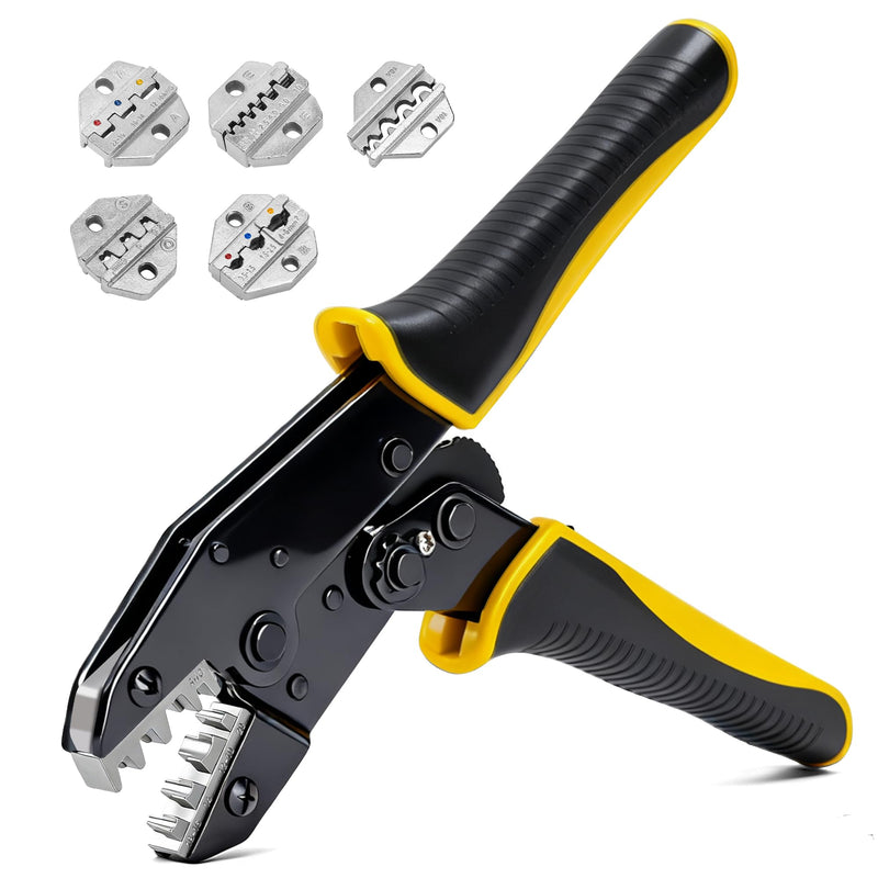 STEELITE 6PCS Crimping Tool Set with Quick Release - Ratchet Wire Crimping Tool for Heat Shrink, Insulated Nylon, Non-Insulated, Ferrule Wire End, Open Barrel Terminals, Solar Connectors