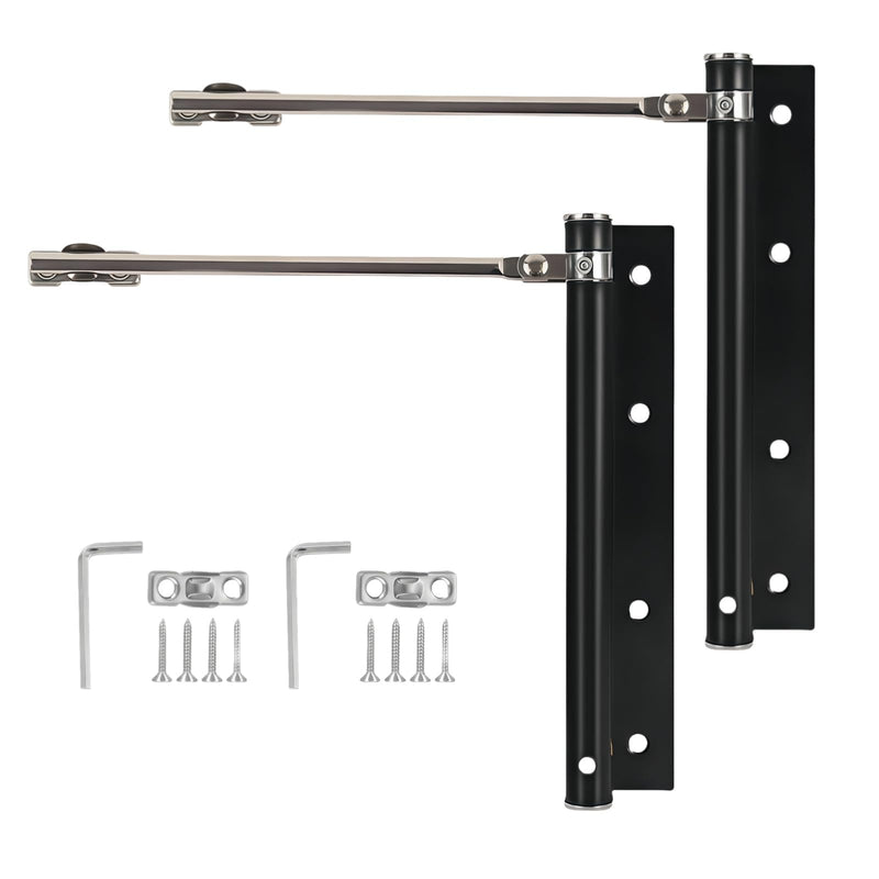 2 Pack Automatic Door Closer for Home Easy to Install | Safety Spring Door Closers | Auto Soft Close to Convert Hinged Doors to Auto Self Closing | Adjustable Catch Speed | with Arm, Screw, Wrench 2 Pack Black