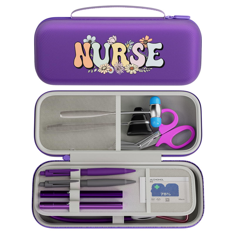 Stethoscope Case for 3M Littmann Classic III, Cardiology IV, MDF, EKO - Nurse Gifts for Women, Nursing Student Gifts, Cute Hard Shell Nurse Bag, Nurse Accessories for Work (Purple) Purple
