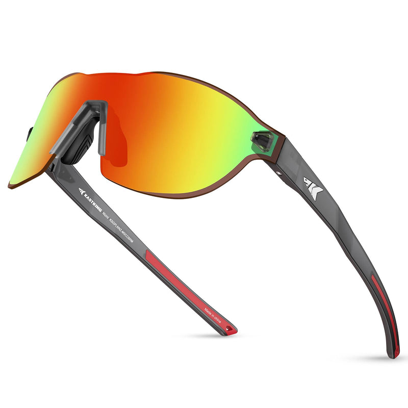 KastKing Nizini Polarized Sports Fishing Sunglasses, With PuriVex Protective Lens Coating, Rimless Wrap Design, Men Women A: Matte Smoke Crystal Frame, Burgundy Mirror