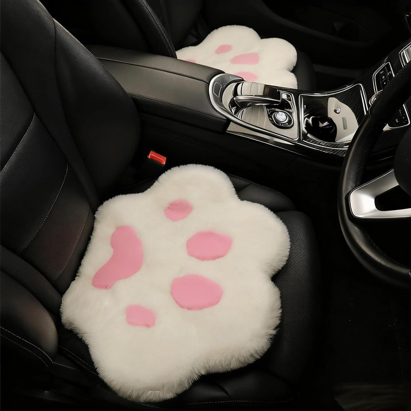 Fluffy Cat Paw Print Car Seat Cover for Universal Faux Sheepskin Fur Car Seat Covers Fuzzy Soft Plush Auto Seat Protector Pad (Pink, 2pcs Front Seat Cushions) Pink