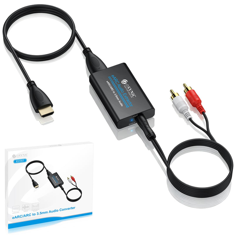 eSynic 7 FT Long eARC/ARC Audio Extractor-Plug & Play-Only Work For HDTV ARC/eARC Interface-192KHZ ARC to RCA&3.5MM Aux Adapter From HDTV to 3.5MM Headphone&L/R Stereo Audio System-No Optical Soundbar eARC/ARC to RCA