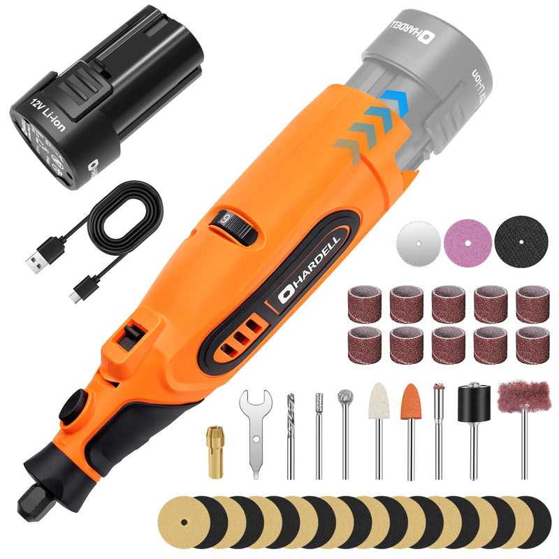 HARDELL Upgrade 12V Cordless Rotary Tool Kit 6-Speed 10000-25000RPM 43 Pcs | Removable Battery 1500mAh Long Runtime for Sanding Polishing Drilling Cutting DIY 12.0 Volts