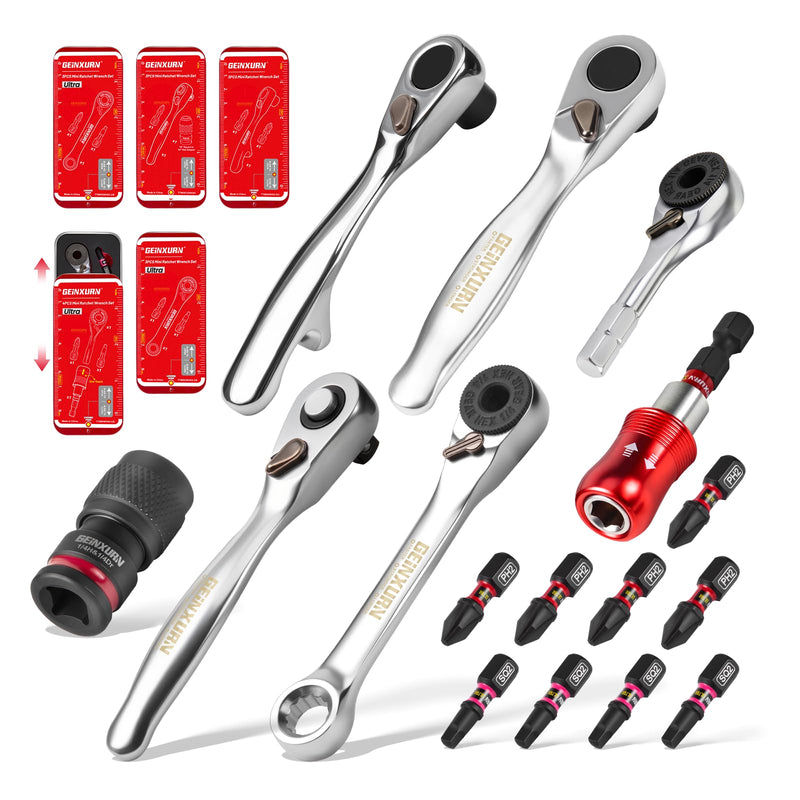 Mini Ratchet Wrench Set, 72 Teeth Ratchet Wrench For Tight Spaces, Locking Bit Holder, Change Adapter and Mini Socket Ratchet Comes in a Push-Pull Tin Case, Ideal for Repair and DIY projects TTMINWH16-US