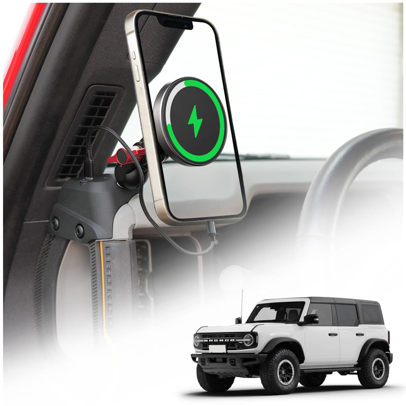 Magnetic Phone Holder with Charging C Port for Ford Bronco 2021 2022 2023 2024 2025 2026, Adjustable Angle 360° Phone Mount for Bronco Accessories (NOT fit for Sport) Magnetic