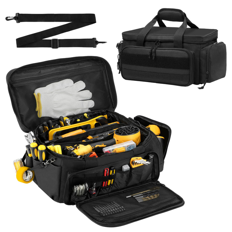 Tool Bag 17Inch | 18-Pocket Portable Tool Box Organizer Storage,Lightweight Tool Box,Tactical Bag,Carrying Toolbag,Multi-functional Bag for Electrician,Repairman,Carpenters,Mechanics,Handyman(Black) Black