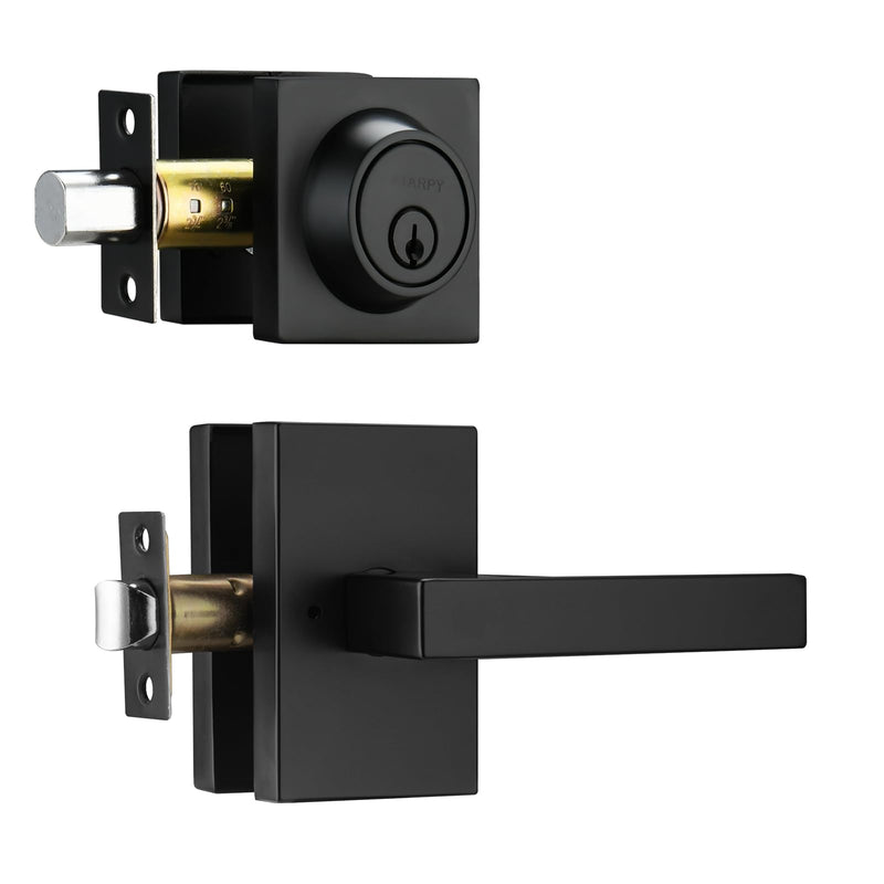 Exterior Door Lock Set with Deadbolt,Black Door Handle with Lock,Heavy Duty Front Door Lock 1 Deadbolt Combo Black