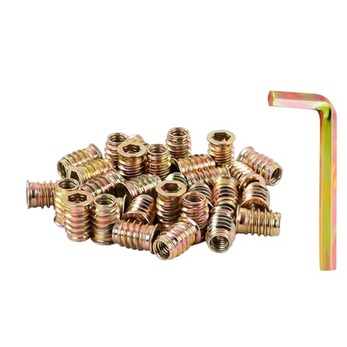 40 PCS 1/4"-20 x 10mm Threaded Inserts for Wood, Hex Drive Screw-in Nutserts Furniture Connector Fastener, Wooden Products & Models 1/4X20-10