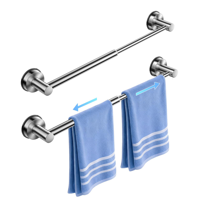 Adjustable Suction Cup Towel Bar for Bathroom Wall,14.6Inch~24 Inch Towel Racks for Bathroom, SUS304 Stainless Steel Bathroom Towel Holder,Bathroom Accessories Brushed Nickel Towel Rack (2pcs Silver) 2pcs Silver