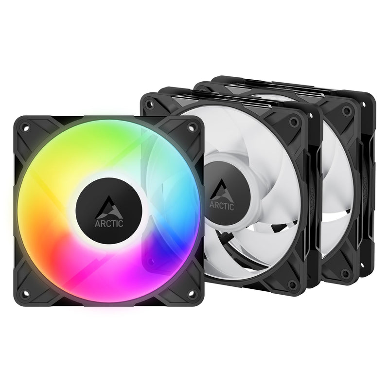 ARCTIC P12 Pro A-RGB LN - 3 Pack - Low-Noise Premium Fan, 120 mm PWM Fan with Y-Cable Splitter, 450-2000 RPM, 0 RPM <5% PWM, 5V Digital RGB, Fluid Dynamic Bearing, 4-Pin - Black