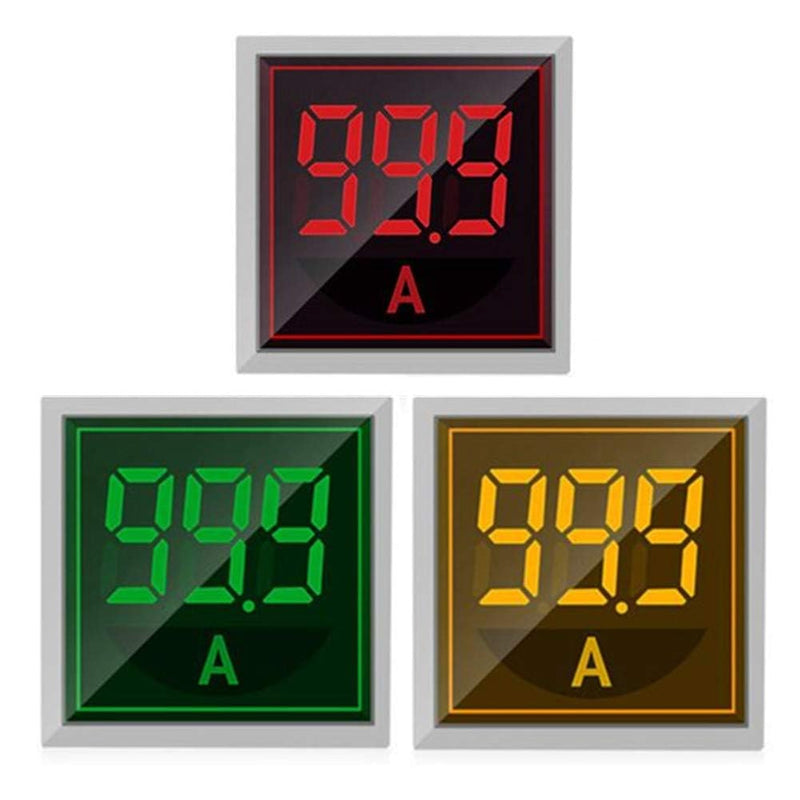 3pcs Digital Display AC Current Indicator, 22mm Square Head LED Current Tester 0~100A Ammeter Monitor Green red Yellow Ammeter, A