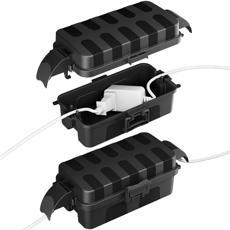 FLEMOON [2 Pack] IP55 Outdoor Electrical Box Waterproof with Detachable Awning Covers, 8.3 x 4.1 x 3.7 inch Weatherproof Extension Cord Cover, Easy Installation for Outdoor Plug, String Lights, Black 2 Pack