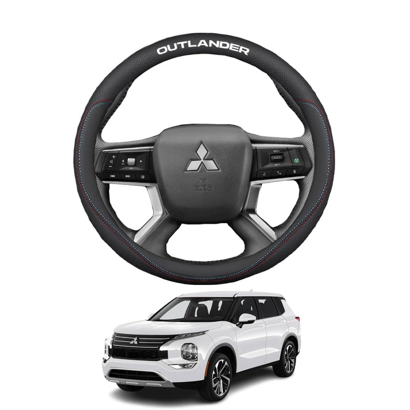 Kakash Custom Interior Accessorie for Mitsubishi Outlander Outlander PHEV Steering Wheel Covers Non-Slip Sporty Racing Faux Leather Ergonomic Comfortable Handle 1Pcs/Set(Red Stitching+Blue Stitching) Red stitching+blue stitching