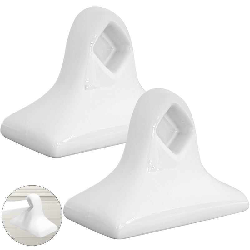 IWIWE 2 Pcs White Ceramic & Porcelain Towel Bar Brackets - Vintage Retro Towel Rack Post Holder | Mid Century Modern Bathroom & Kitchen Accessory, Flat Back, Rod Not Included