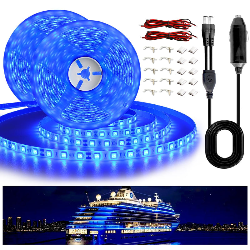 Upgraded Marine LED Light Strip - 12V 32.8FT Boat Lights with 2M Cigarette Lighter Plug, IP65 Waterproof, for Indoor Outdoor Pontoon Yacht RV Cabin