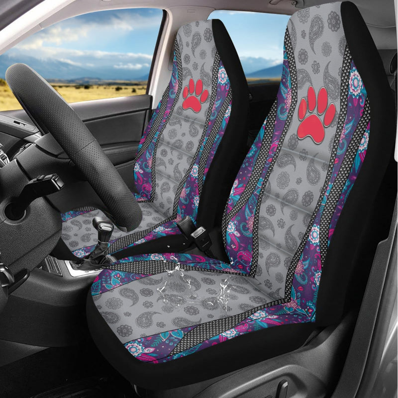  [AUSTRALIA] - Red Paw Print Car Seat Covers Non-Slip Automobile Seat Covers Boho Flower Waterproof Front Seat Cushion Interior Auto Accessory Protection for Cars Truck Van, 2 Pcs Set A-Red Paw Print Boho Flower