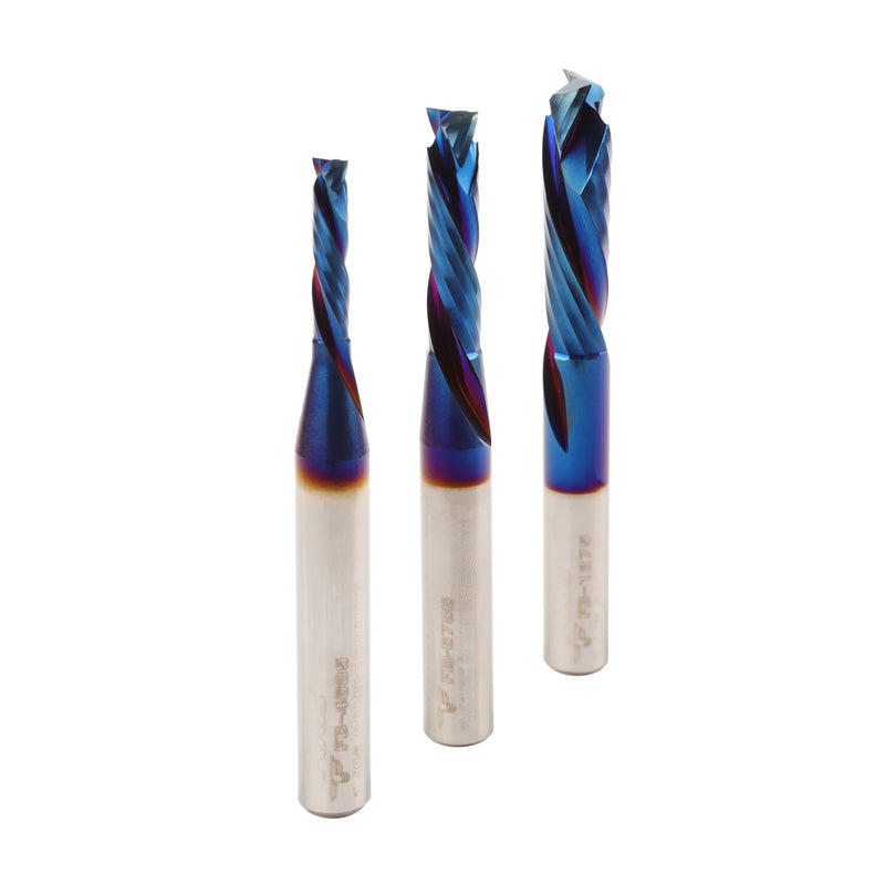 FOOS Nano - Compression Cut Spiral Router Bit Set - Solid Carbide - 1/4” Shanks - (Multipack) Set 1/8" 3/16" 1/4"