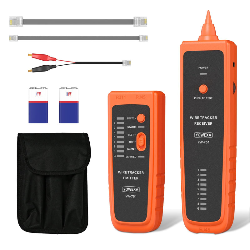 Network Cable Tester, YOWEXA Digital Signal Wire Tracer, RJ45 RJ11, for CAT5/6/POE/STP, Supports Continuity Test & Wire Mapping, for Ethernet, Telephone Line, Electrical Cable Sorting & Maintenance