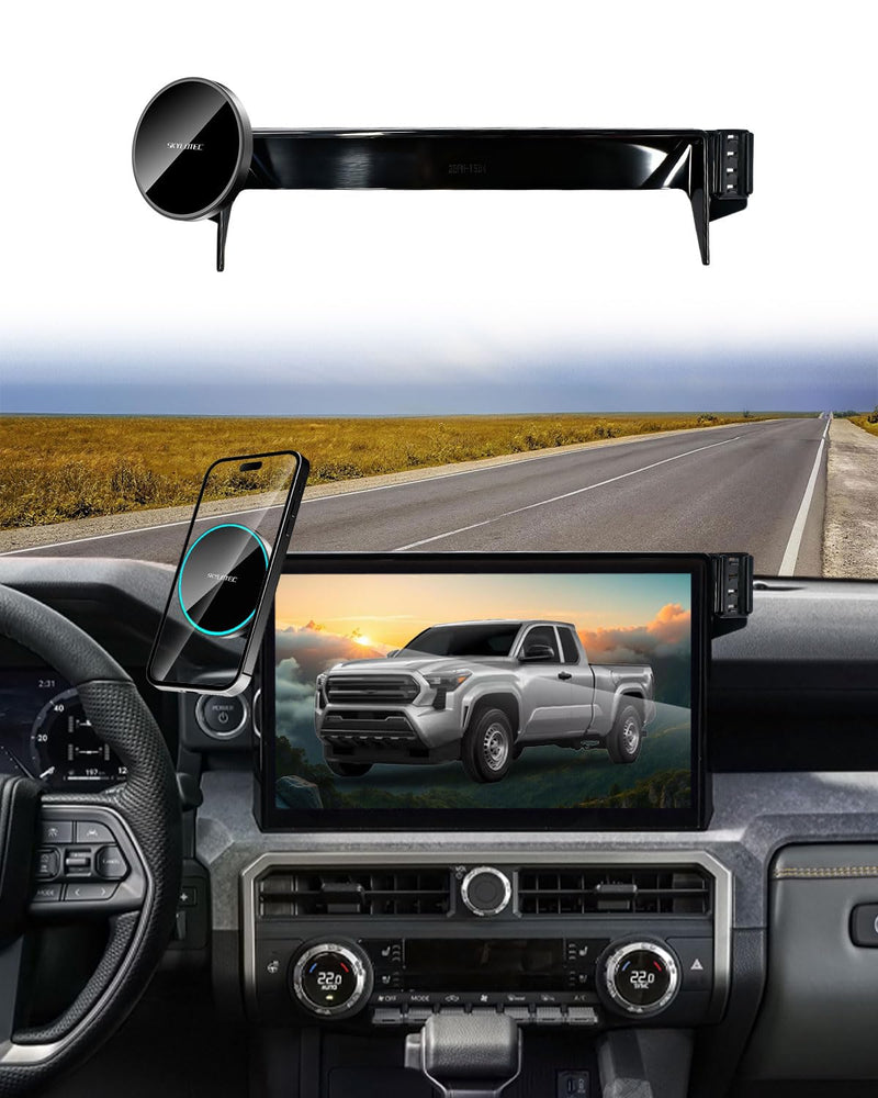 SKYLOTEC Magnetic Charger Dual Phone Holder for Toyota Tacoma 2024-2026 | 14-inch Screen, 6th Gen 4Runner 2025-2026 Accessories, 15W Wireless Charger Car Cell Phone Mount, Not for 8-Inch Magnetic Wireless Charger