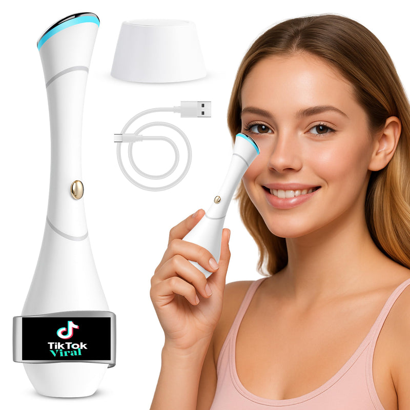 Eye Massager Wand with Heat, Vibration & Red/Blue Light, Ionic (Galvanic) Skincare Absorption, USB‑C Rechargeable with Charging Base, Helps Reduce the Look of Puffiness & Dark Circles