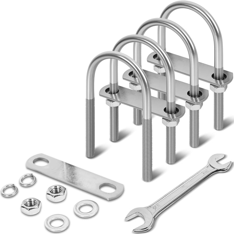 4 Sets M10 U Bolts 2-1/2 Inch Wide, 3/8" x 2-1/2"W x 5" L 304 Stainless Steel U Bolt Heavy Duty for Boat Trailer with Nuts, Bolt Plate and Washers (4, M10 x 65mm x 136mm) 4
