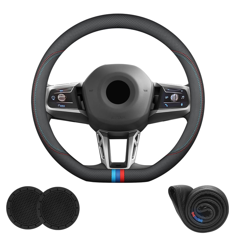 D-Shaped Car Steering Wheel Cover for BMW X3 3 5 4 2 7 Series 2023 2024 2025 2026 Accessories, Nappa Leather Non-Slip & Breathable, 14.5-15 Inches