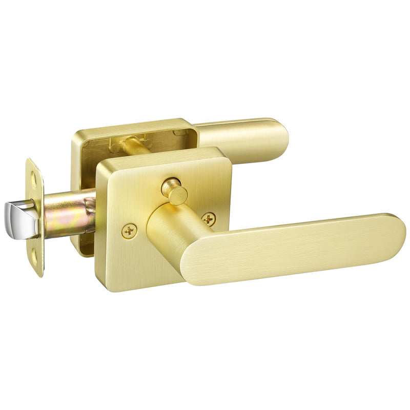 Brushed Gold Door Handles Interior for Bedroom & Bathroom, 1 Pack | Heavy Duty Zinc Alloy, Modern Thick Door Lever with Lock, Keyless Privacy, Reversible Left or Right Handed, Adjustable Latch Brushed Gold