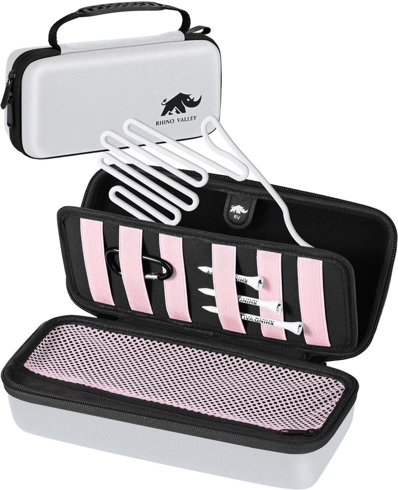 Rhino Valley Golf Glove Holder Case, Golf Accessories Organizer Bag with Glove Shaper for Phone, Gloves, Balls, Tees, Markers, Divot & Repair Tools, Gifts for Golfers Men Women Golf Glove Case- White