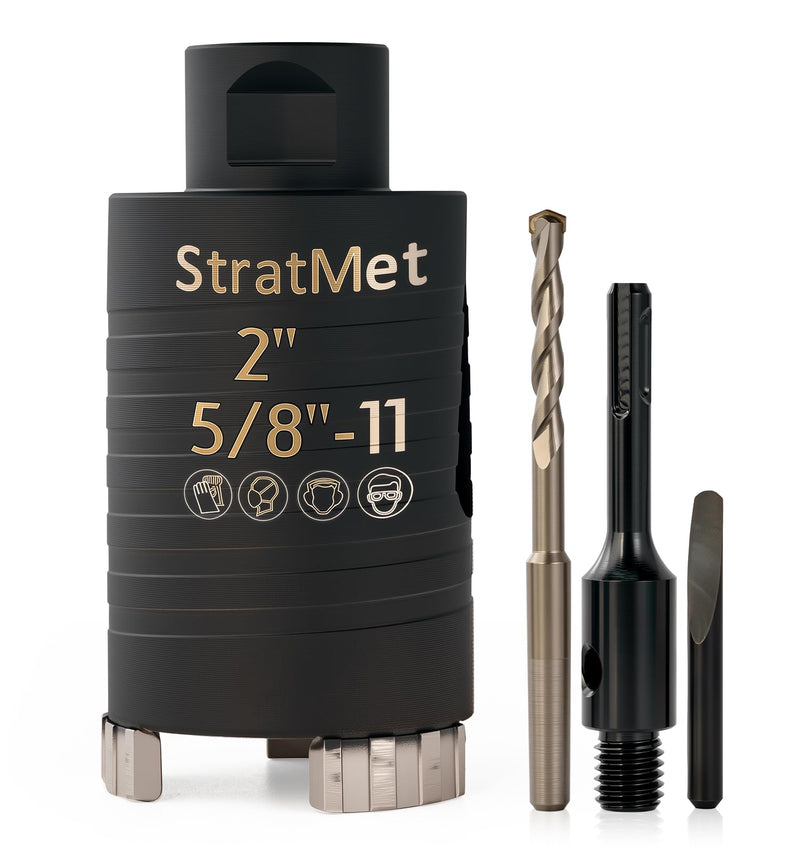 2" Dry Core Drill Bit with Pilot Bit and 1 Pcs SDS Plus Adapter, 3" Drilling Depth, 5/8"-11 Thread Diamond Core Bits Turbo Laser-Welded Segments for Concrete, Brick, Block, Stucco and Masonry 2 inch