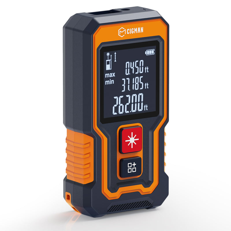 Laser Measuring Tool 262Ft, CIGMAN Pocket-Size Digital Laser Tape Measure, Mini Rechargeable Laser Measure with High Accuracy, 4 Units Ft/Ft+in/in/M, Backlit LCD, Length/Area/Volume/Pythagorean Mode