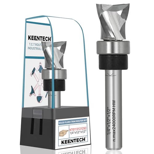 KEENTECH Solid Compression Flush Trim Bit, 1/4" Shank, 1/2" Dia x 1/2" CL 1/4 Inches 1/2"Dia-1/2"Cutting Length