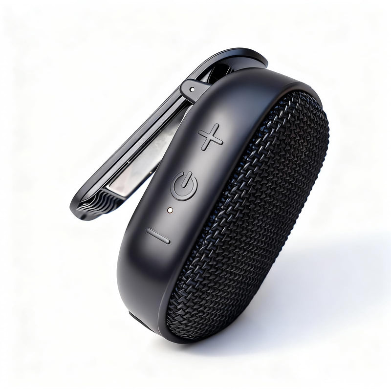 Travel Depot Wearable Bluetooth Speaker with Clip, Mini, Black | Portable Waterproof Wireless Speaker w/Mic for Hands-Free Calls & SOS Safety Feature, Mini Speaker for Outdoor Golf Work Pool