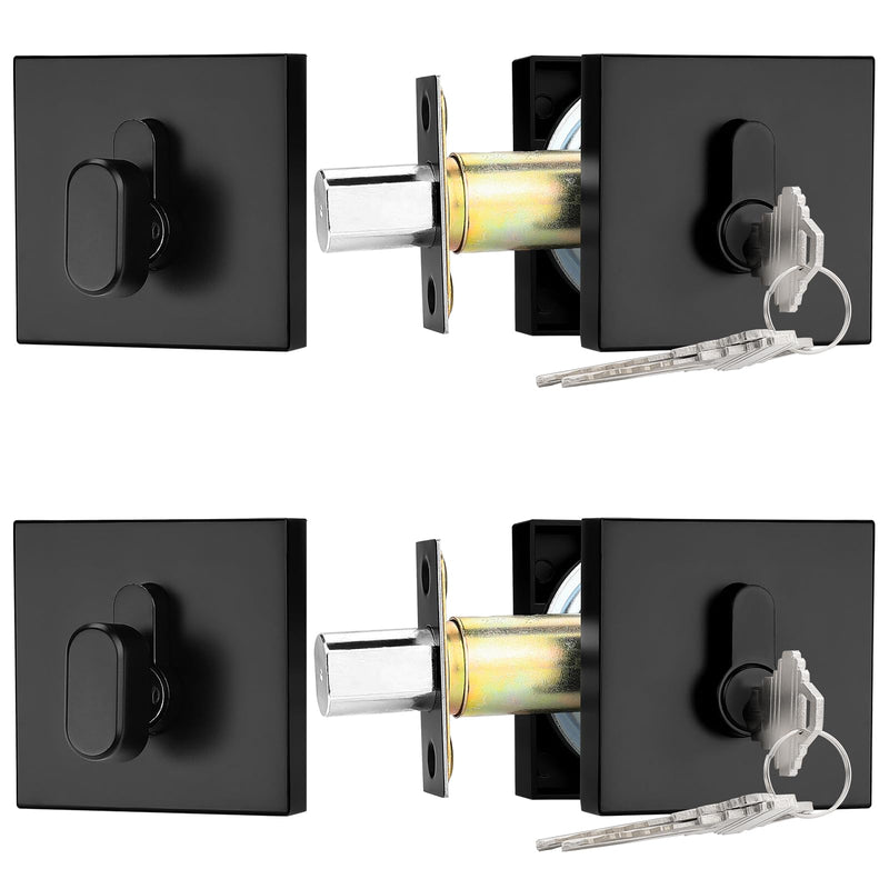 Probrico Keyed Alike Single Cylinder Deadbolts (2 Pack) Entrance and Front Door Locks Black Square Lockset with Same Keys, Anti-Theft Interior& Exterior Door Hardware 2