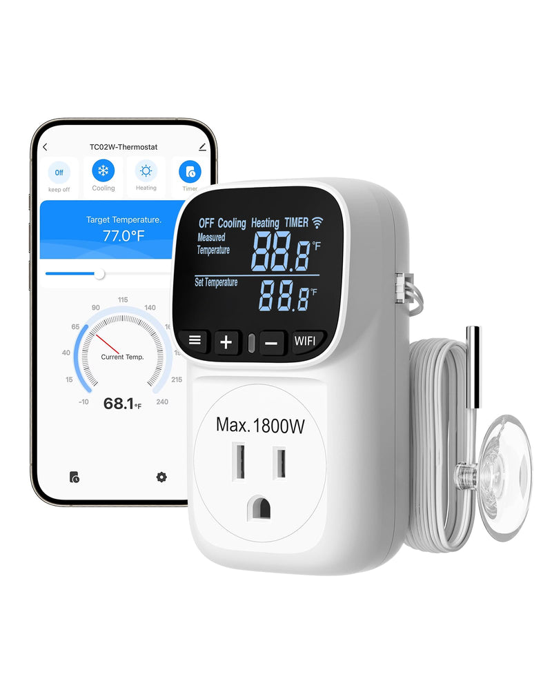 DEWENWILS Smart WiFi Temperature Controller, 15A 1800W Thermostat Controlled Outlet Plug, Bluetooth APP Remote Control, 24 Hour Schedule Timer, for Greenhouses, Incubators, Brewing, Reptiles, Garages