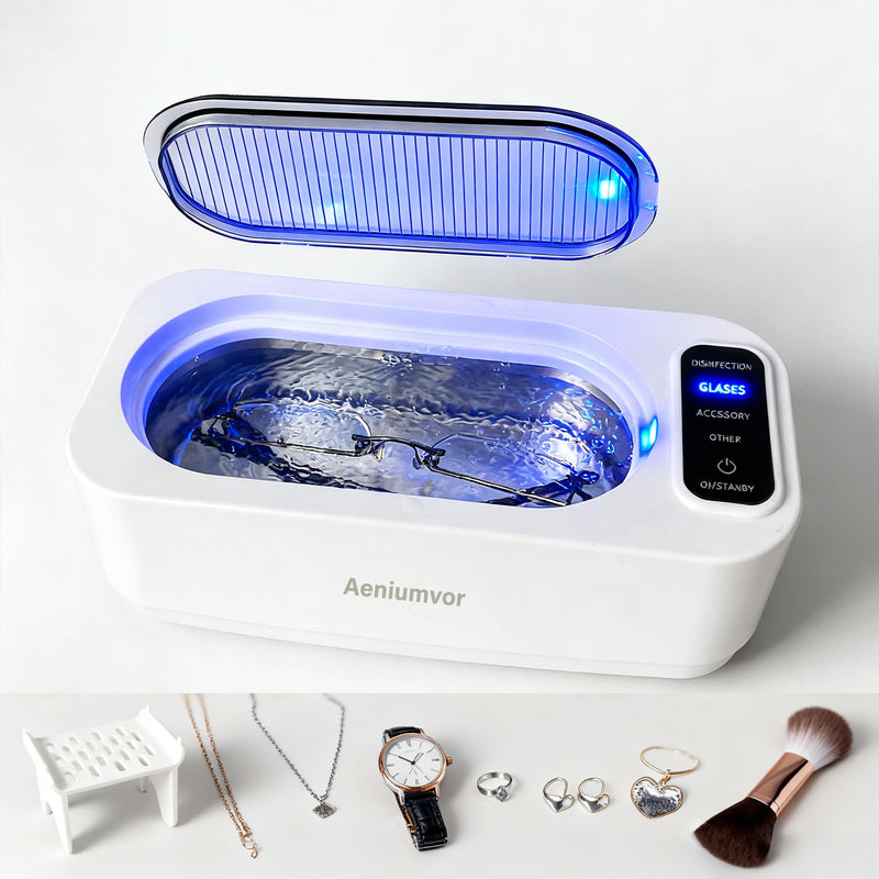 Ultrasonic Jewelry Cleaner, 50KHz Ultrasonic Cleaner 16.9oz for Eyeglasses Retainers Dentures Watches Coins, 4 Cleaning Modes, 304 Stainless Steel Tank with Watch Stand