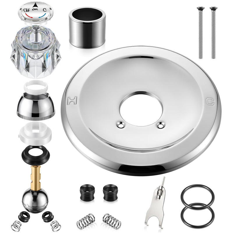 Shower Handle Renovation Repair Trim Kit Compatible with Delta RP54870, Single Function Tub Trim Kit Compatible with Delta 600 Series Shower Valve, Acrylic Handle(Chrome) Chrome