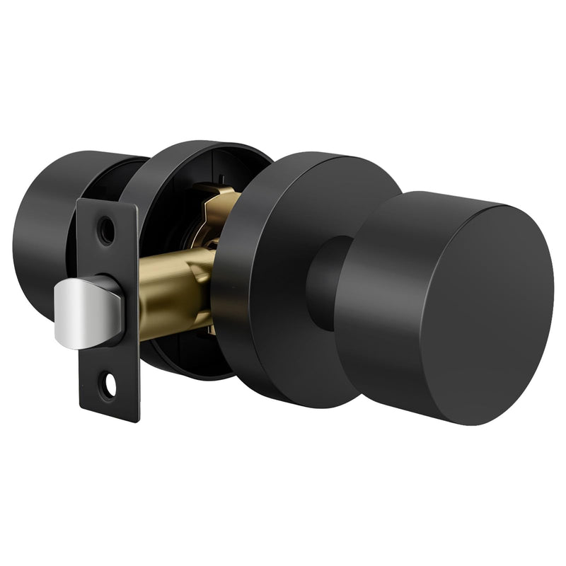 Goldenwarm Black Closet Door Knobs, Zinc-Alloy Matte Black Interior Passage Door Knobs, Heavy Duty Round Indoor Doorknobs, Interior Doorknobs for Closet, Hallway, 1 Pack