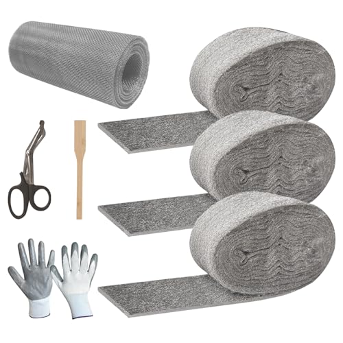 Steel Wool Mice Control-3 Pack 2.75in x 13ft & 1 Pack Wire Mesh 5in x 15ft