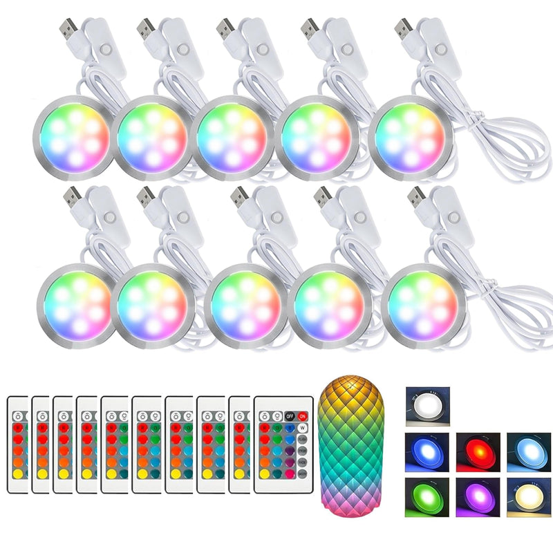 10PCS Remote Control RGB LED Lamp Kit 001 for Bambu Lab H2D/X1/P1P/A1 Multicolor Remote Control RGB,Includes Makerworld for Anycubic Makeronline 3D Printer Light DIY，Includes DIY Model Parts RGB 10PCS