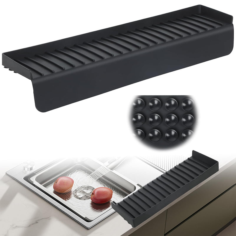 Silicone Sink Edge Protector with Suction Cup 4" x 24",Kitchen Sink Splash Guard for Kitchen, Bathroom Sink, Steel, Granite, Quartz Countertops,Multifuctional Sink Accessories (Black) Black 4in*24in