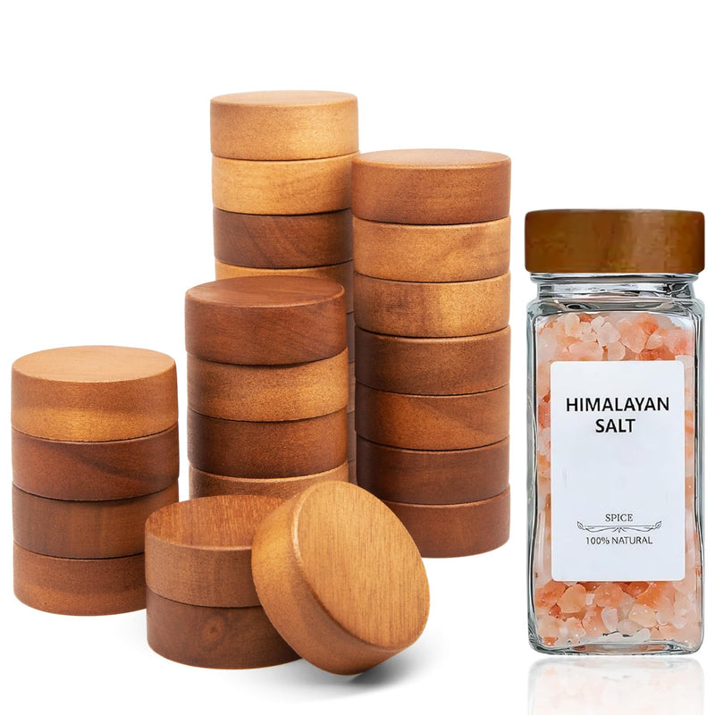 48 Pcs Spice Jar Lids Acacia Wood,Fits 4 Oz and 8 Oz Glass Spice Jars,For Square and Round Plastics Spice Jars,Jar Not Included (48) 48