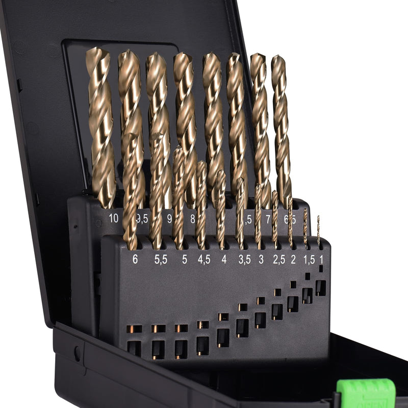 M35 Cobalt 5% Metric Drill Bit Set, 19Pcs 1mm-10mm Twist Drill Bits for Metal and Hardened Steel, with Index Storage Box