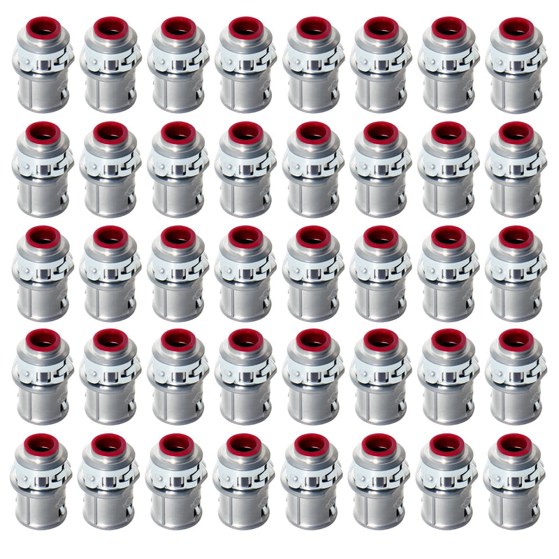 MAKERELE 3/8" Snap-in MC Connector for Steel & Aluminum MC/AC Cable - Fits 14/2 to 10/3 Metal-Clad Cable, 1/2" Knockout, Insulated Throat, Zinc Steel Electrical Conduit Fitting (40 pack) 40 Pack
