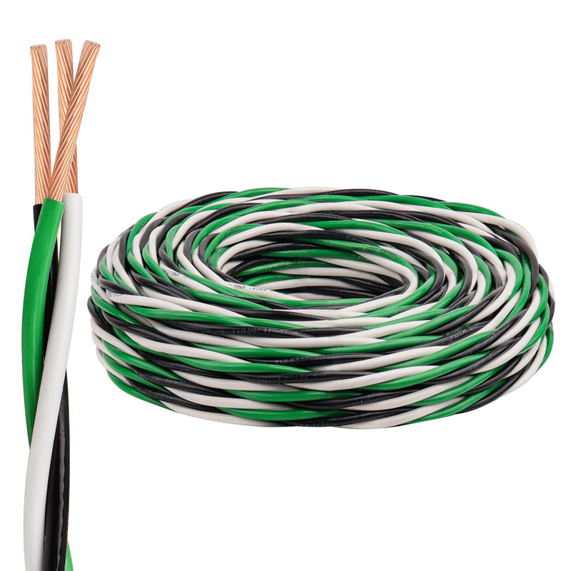 12 AWG THHN Wire 25FT 3-Color Set (Black/White/Green) – Stranded Copper, Pre-Twisted Conductors, THHN/THWN-2 Rated, 600V, Nylon Jacket for Conduit, Residential & Commercial Wiring 12AWG 25FT