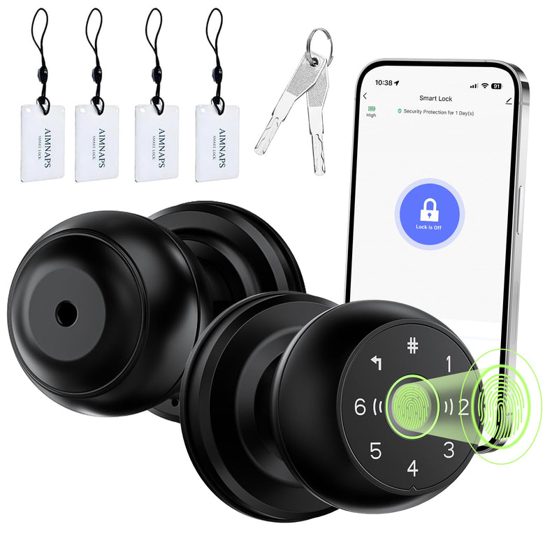 Fingerprint Door Lock, Smart Door Knob, 2.4G WiFi Biometric Door Knobs with App Control, Auto Lock Door Lock with Code, Thumbprint Door Knob for Bedrooms, Office, Apartment, Offices,Hotels