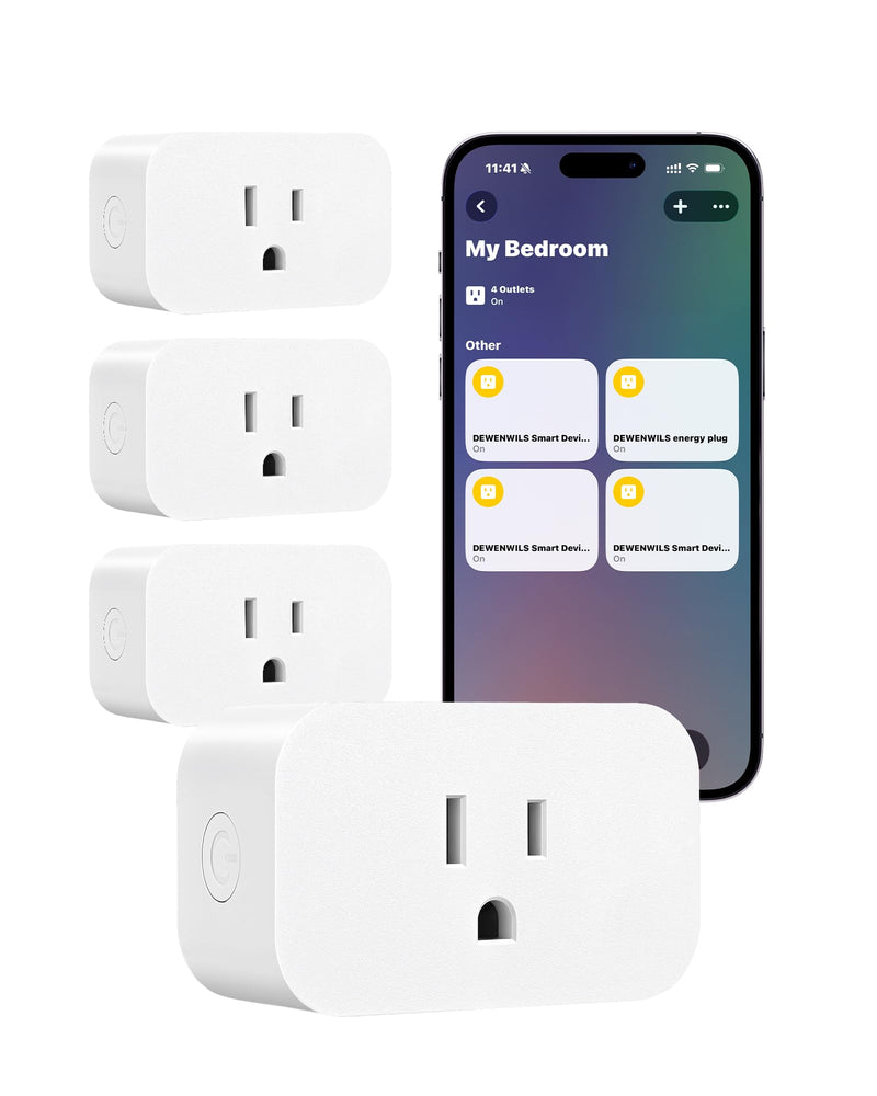 DEWENWILS Matter Smart Plug, Work with Alexa, Apple Home, Google, SmartThings, Outlet with Schedule and Timer, FFS Easy Setup, 100% Privacy 15A/1800W, APP Voice Control, 2.4G Wi-Fi Only, 2 Pack White Matter-4Pack