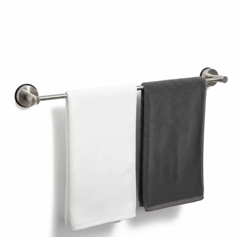 Suction Cup Towel Bar 17-28 Inch Adjustable Retractable Stainless Steel Towel Rack for Bathroom, RV & Renters - No Drill Heavy Duty Wall Mounted Holder, Removable for Glass & Tile (1, Silver) 1
