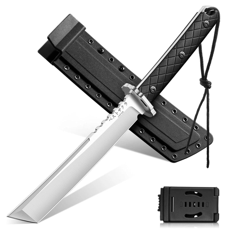 Purple Dragon Japanese Fixed Blade Knife with Sheath - D2 Steel Tanto Knife, Cool Survival Knives with Full Tang Handle, Camping Knives for Bushcraft Outdoor, Gifts for Men Black