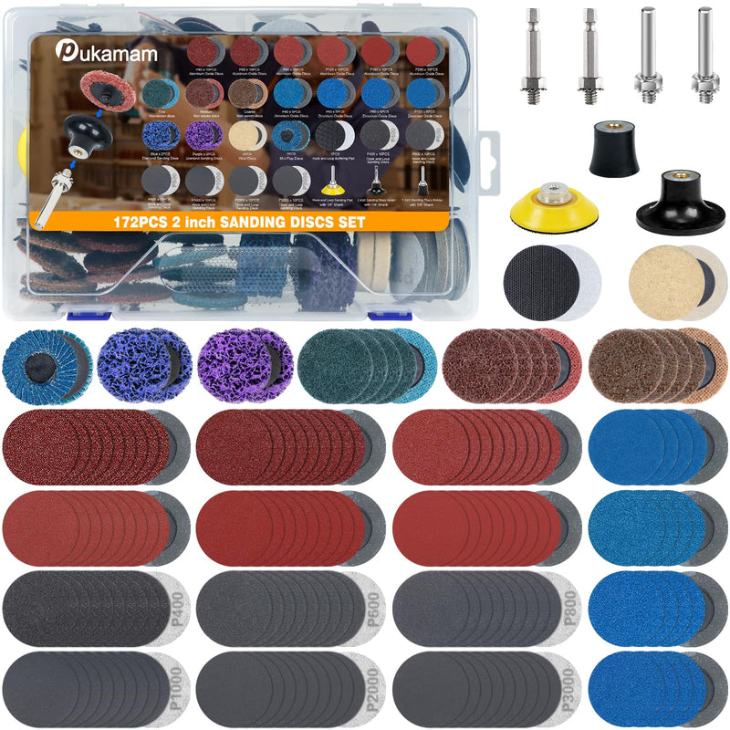 172 PCS 2 Inch Die Grinder Sanding Discs with 1/4" Holder for Milwaukee Dewalt, Compatible with Both Die Grinders and Power Drills for Surface Conditioning, Sanding & Polishing 172