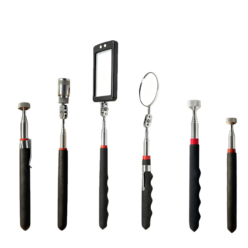 Telescoping Magnetic Pickup Tool Set, 2Pcs Round and Square Inspection Mirror Telescoping with LED Lights, 2Pcs Magnet Stick Best Gadgets Gifts for Men (Black, 6 Pack) Black